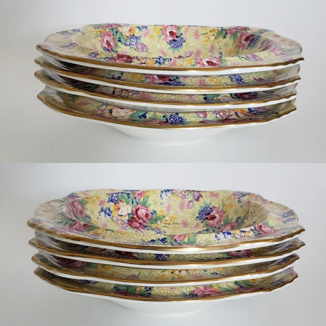 4 Royal Winton Grimwades Welbeck Bowls 7" Cereal Salad Soup Chintz Yellow 1995 3