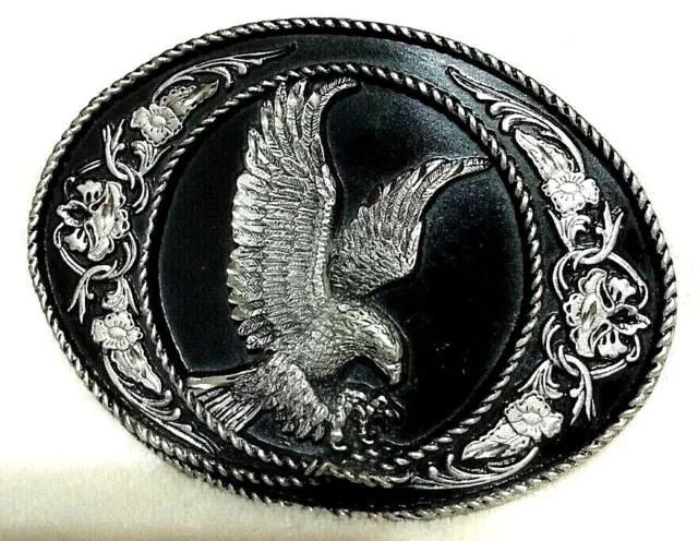 Flying Eagle Belt Buckle Silver & Black 1991 Made U.S.A. Ashland OR Siskiyou