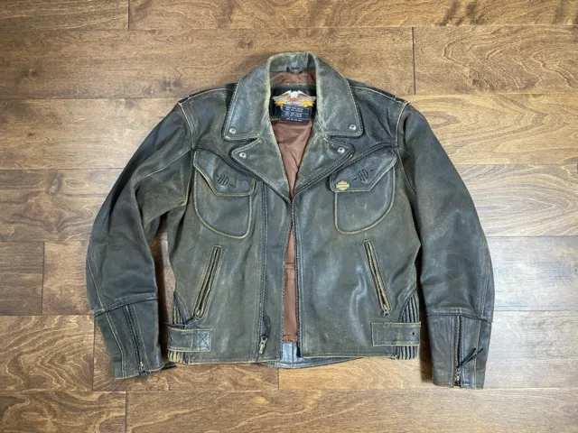 Harley Davidson BILLINGS Brown Leather Jacket Men’s Medium Distressed