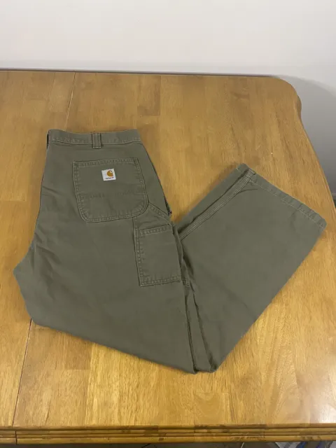 CARHARTT RELAXED FIT Green Twill Utility Carpenter Work Pants Mens ...