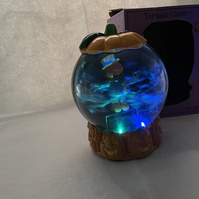 Gemmy Pumpkin Tornado Globe Lights Up Sound Flying Bat Whilrwind Halloween VIDEO