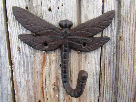 Single Vintage Style Dragonfly Rustic School Coat Hook Cast Iron Wall Mount