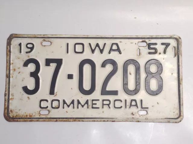 Vintage 1957 Iowa Commercial License Plate #37-0208