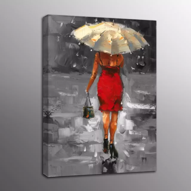 HD Canvas Prints Girl Walk in the Rain Oil Painting Picture Wall Art Home Decor