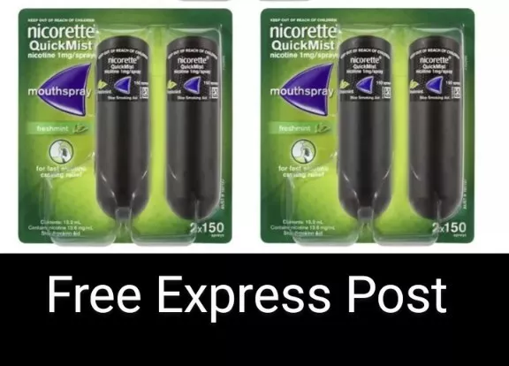 2 X Nicorette Quickmist Cool Berry - 2 Pk FREE EXPRESS POST