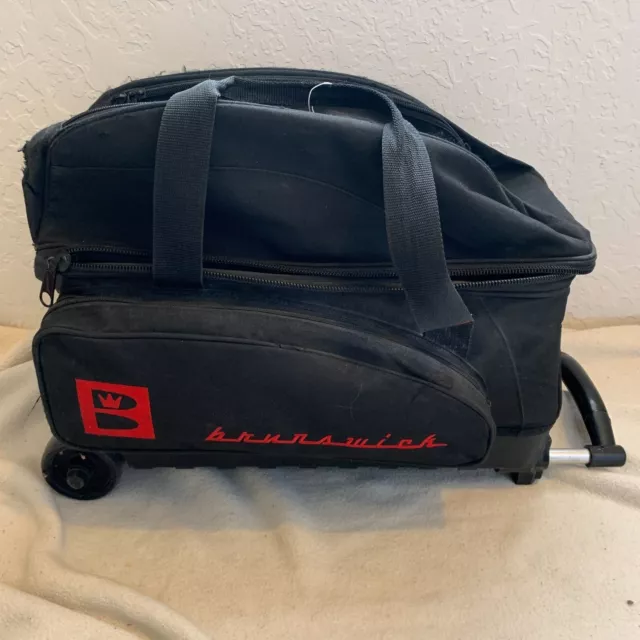 Brunswick Black/Red 2 Ball Tote Bowling Bag Rolling Wheels