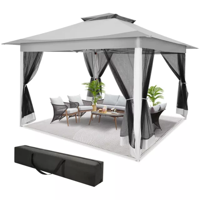 Pavillon 3,6x3,6M Gartenpavillon mit Moskitonetz Doppeldach Partyzelt Pergolen