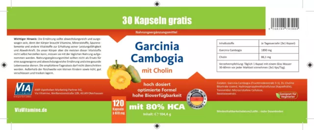 Garcinia Cambogia mit 80%HCA, 191,00€/1kg, 1890mg Garcinia, 120 Kapseln 2