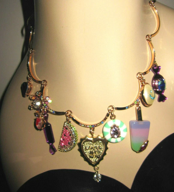 Betsey Johnson Sweet Shop charms Popsicle Watermelon Peppermint Bling Necklace
