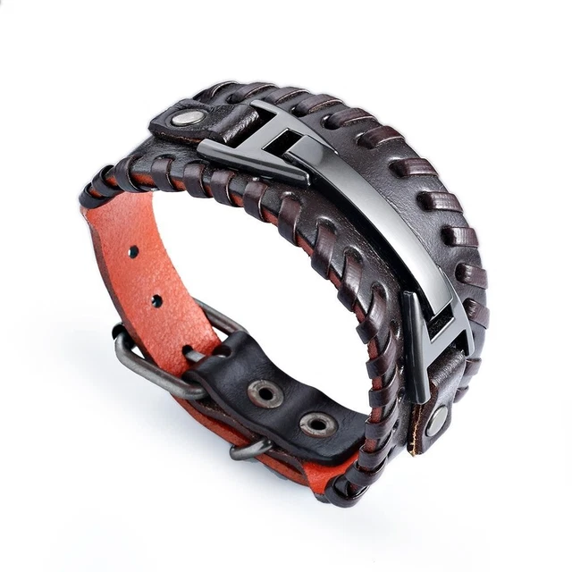 Men Wide Leather Bracelet Charm Belt Buckle Bangles Fashion Cuff Bracelets 1Pc