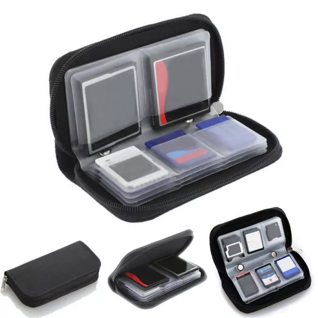 BLACK Memory Card Holder Wallet - Micro SD SDHC CF SM - Protective Storage Case