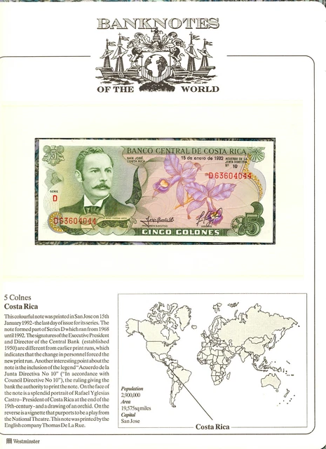 Banknotes of the World Costa Rica 5 Colones 1992 P-236e.3 UNC D63604044