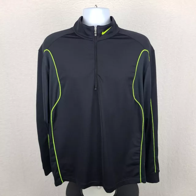 Nike Golf Sweater Mens Large Black Green Dri Fit Quarter Zip Pull Over