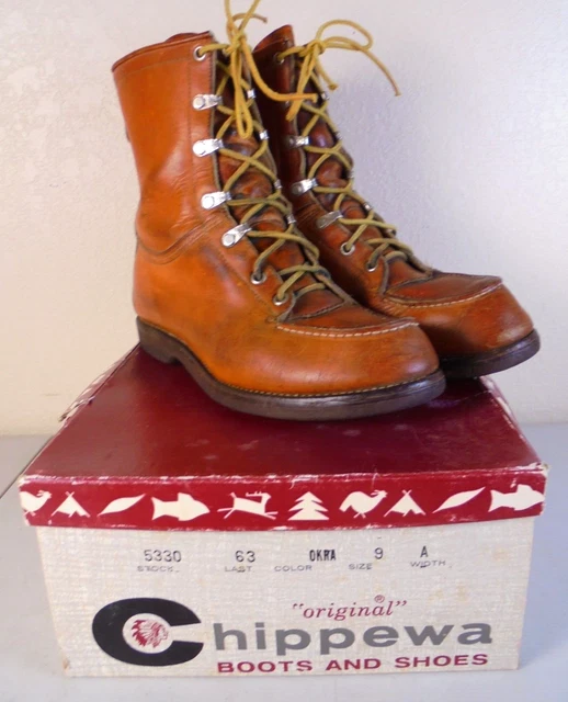 VTG 60S 70S Chippewa logger brown leather mens work boots usa 