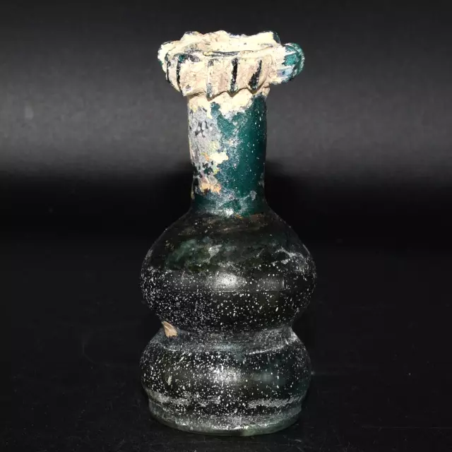 Authentic Ancient Roman Glass Bottle with Blue Patina in good Condition