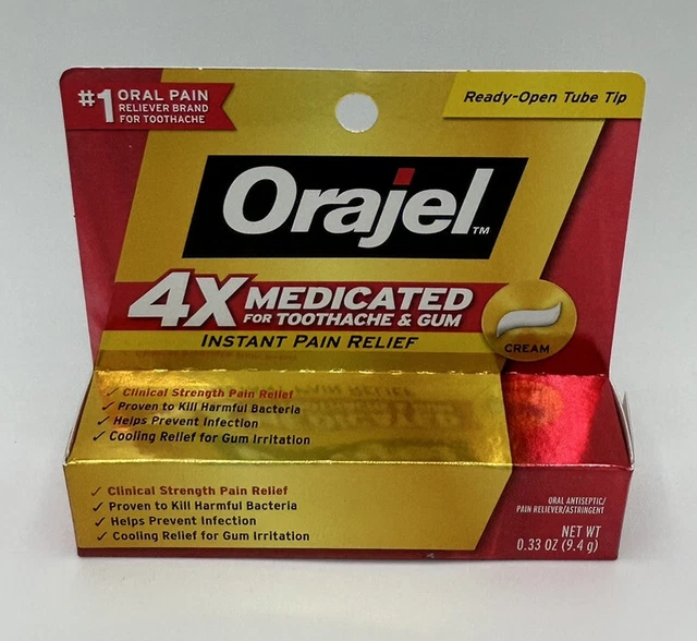 ORAJEL 4X MEDICATED Toothache & Gum Instant PAIN RELIEF Cream .33 Oz