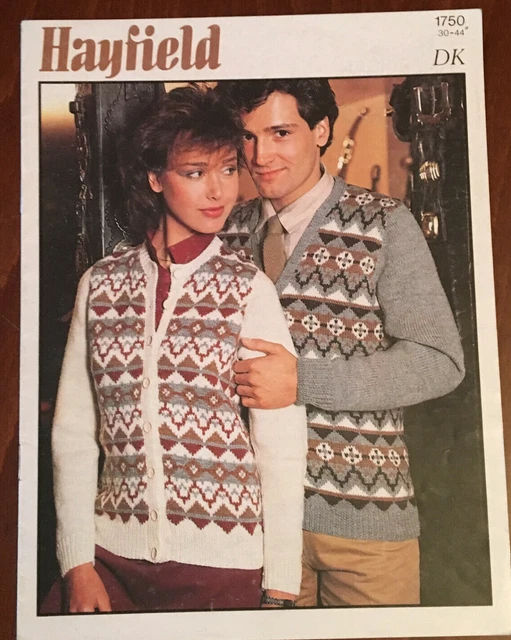 Hayfield STRICKMUSTER Damen + Herren Diamant Messe Insel Cardigan V Rund 1750