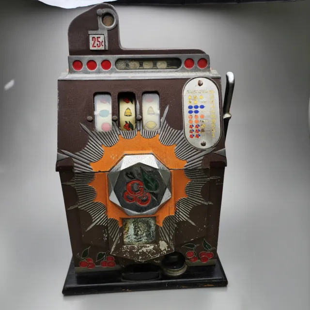 Rare Antique Vintage 25c Mills Bursting Cherry Slot Machine Needs Restored