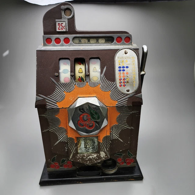 Rare Antique Vintage 25c Mills Bursting Cherry Slot Machine Needs Restored Rare Antique Vintage 25c Mills Bursting Cherry Slot Machine Needs Restored