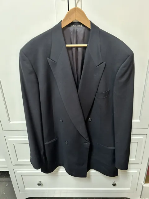 Giorgio Armani Suit Jacket 44 L  Wool Black Peak Lapel Italy