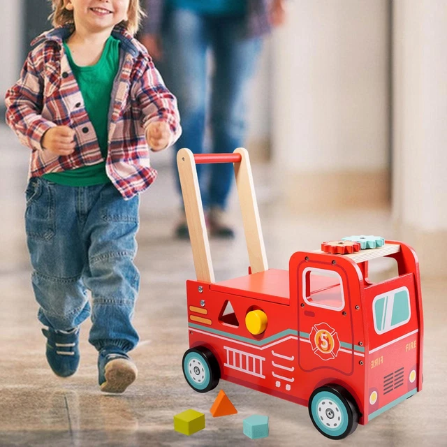 Chariot à pousser en bois pour bébé, chariot de courses à thème camion de