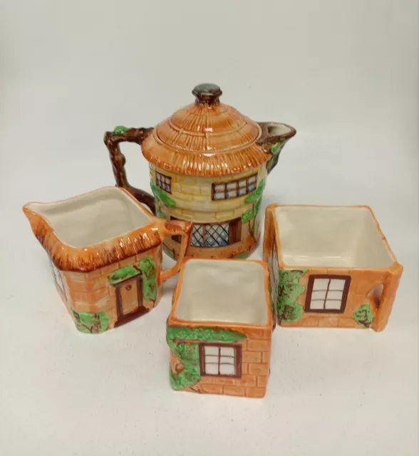 Vintage Crown Clarence Old English Cottage Ware Tea Pot Milk Jug Sugar Bowls