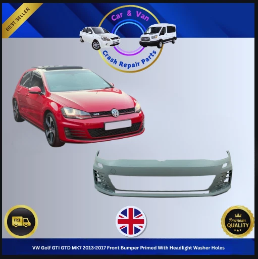 VW Golf GTI GTD MK7 2013-2017 Front Bumper Primed With Headlight Washer Holes