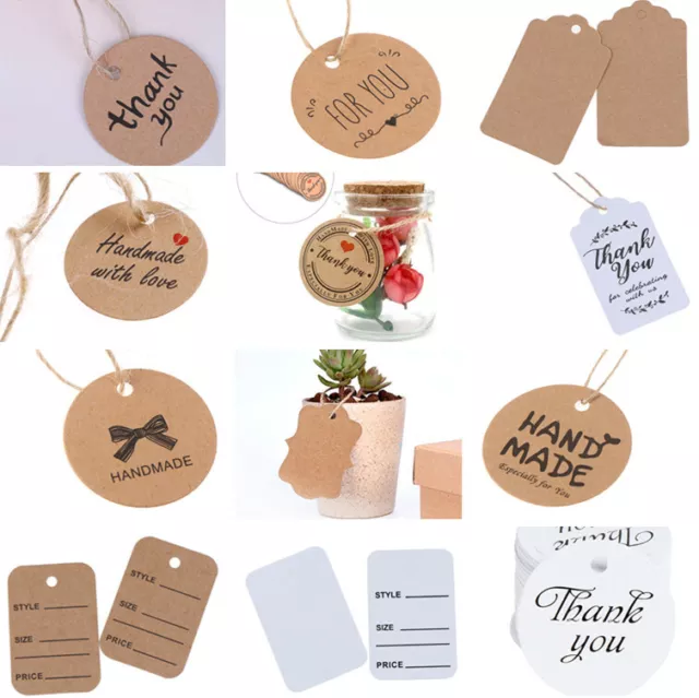 100 piezas Etiqueta de Gracias Papel Artesanal Colgante Etiqueta con 20 m yute Boda Fiesta -H7