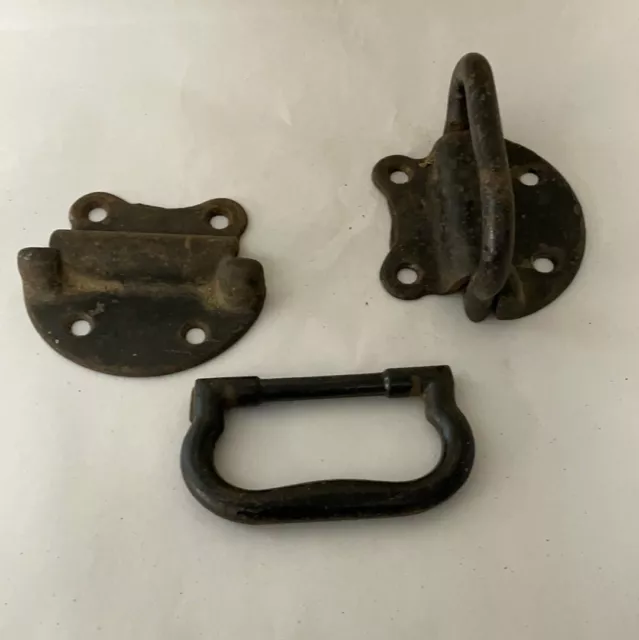 Primitive Rustic Vintage Pair/Set 2 2pc Black Cast Iron Gate Barn Shed Door Pull