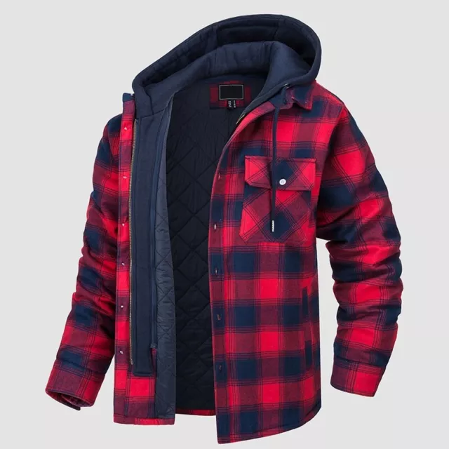 Mens Heavyweight Flannel Zip Up Fleece Lined Plaid Sherpa Hoodie Jacket Outwear