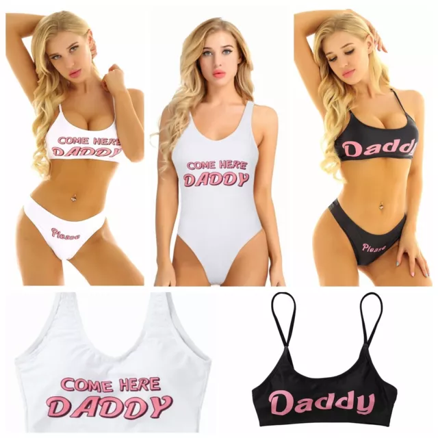 Women COME HERE DADDY Lingerie Set Bodysuit Cosplay Bra Top Brief Sets Swimsuit