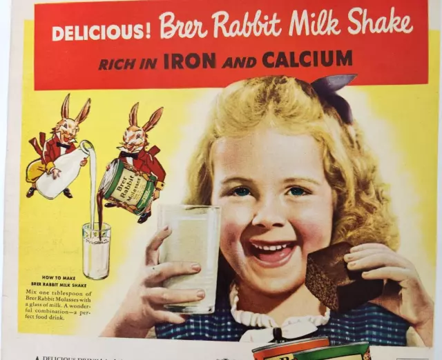 Brer Rabbit Molasses Vintage 1942 Ad Girl Gingerbread Milk Cookies Extra Iron