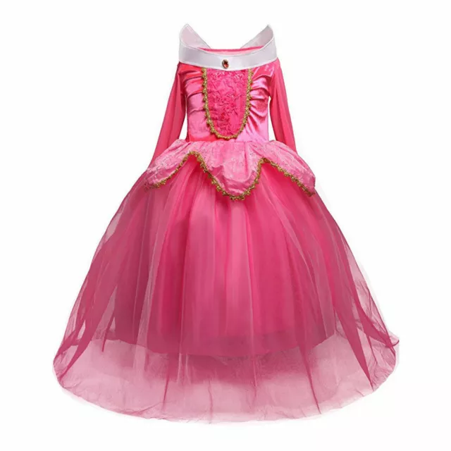 Girls Sleeping Beauty Aurora Princess Fancy Dress up Kids Costume Pink