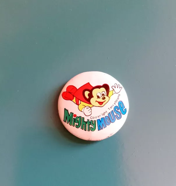 Rare Vintage Mighty Mouse Terrytoons Cartoon Button Badge Pin Pinback