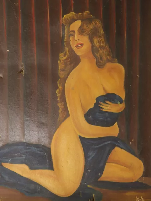 Vintage Canvas Oil Painting Of Naked Woman, Nude Lady Original Painting Large