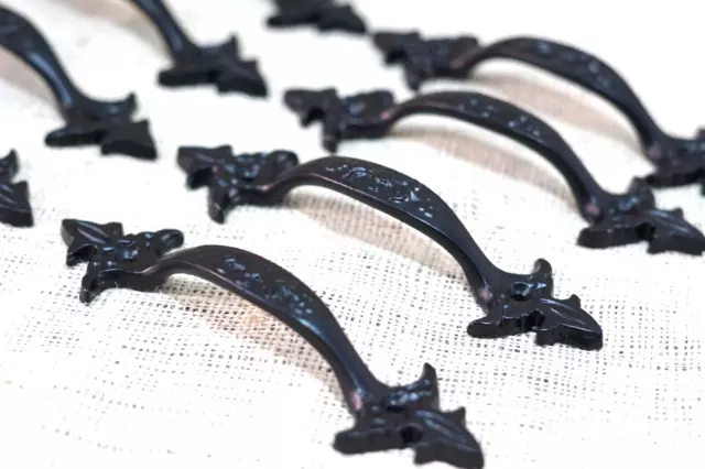 8 Cast Iron Handles Gate Pull Shed Door Barn Handle Drawer Pulls Durable Black 3