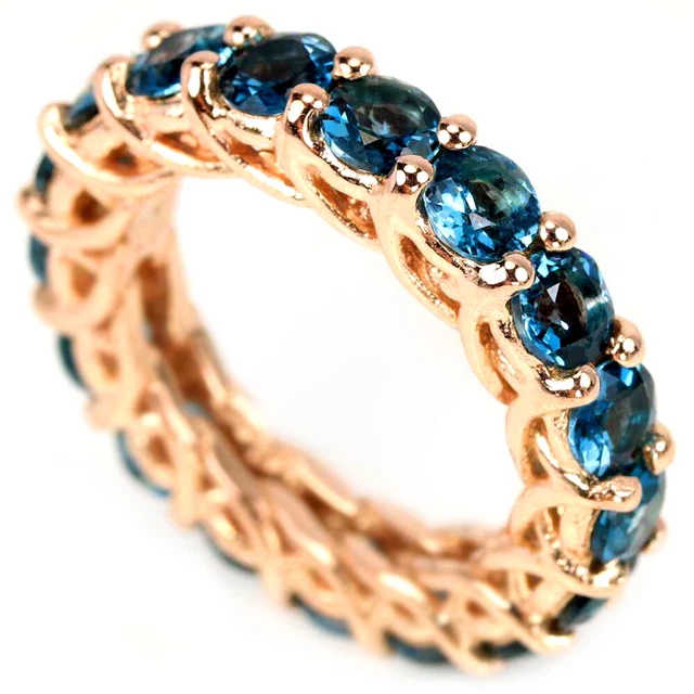 Genuine Aaa London Blue Topaz Oval Sterling 925 Silver Eternity Ring Size 5.75