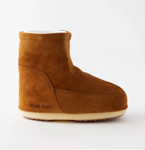 MOON BOOT Icon low suede snow boots COGNAC SUEDE NWOB 36-38 4-6 $190 Laceless