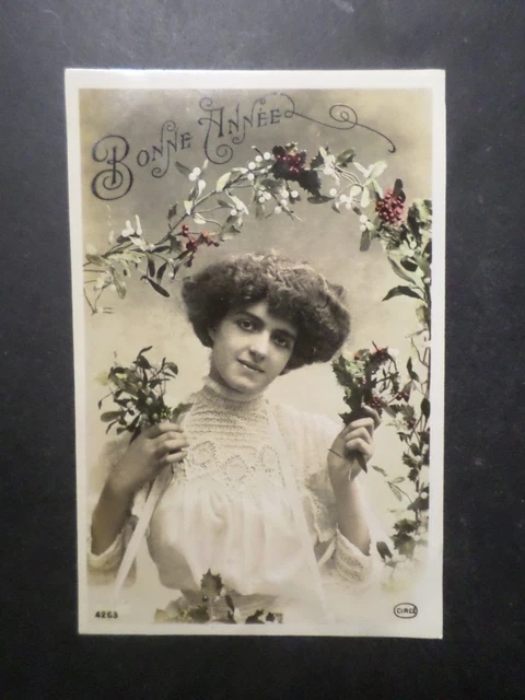 Antique France Cpa Women Good Year Flowers Old Postcard Postcard A23