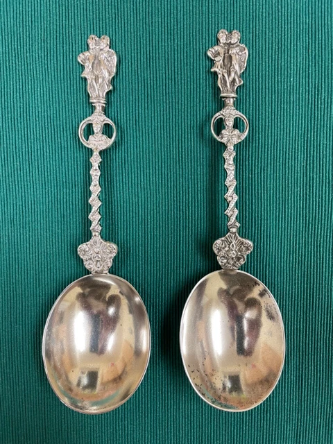 Victorian English Antique Sterling Silver Apostle Style Serving Spoons 1896
