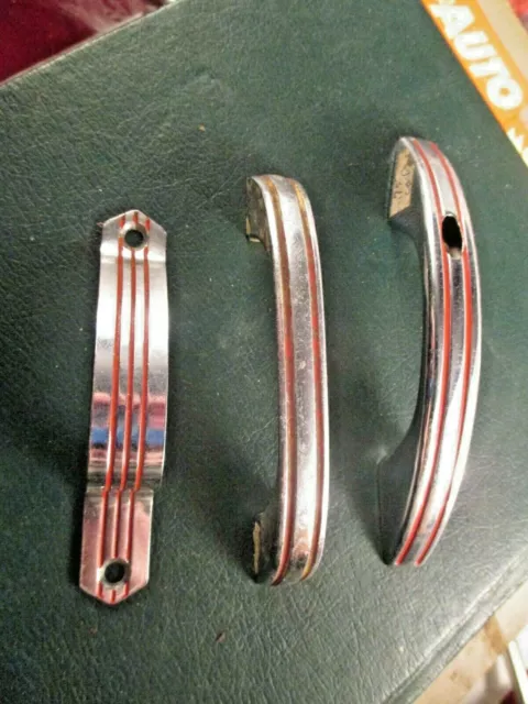Vintage 1940's? CHROME Steel Drawer Pull  Ribbed Cabinet Door Handles lot