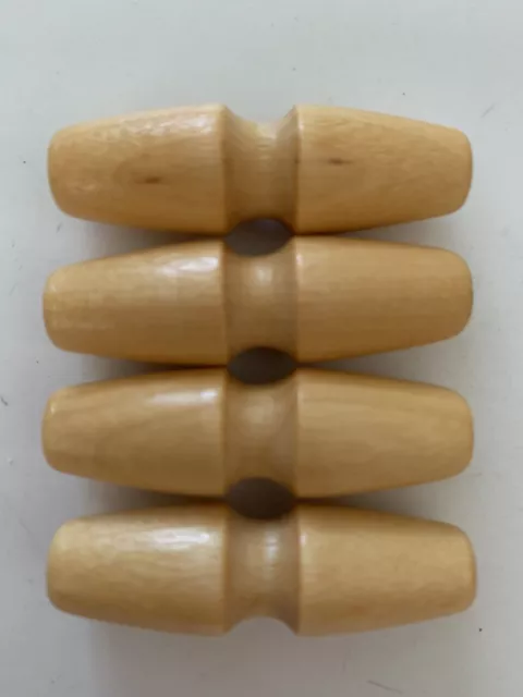 Cuatro botones de palanca grandes de madera de 4,5 cm. Vintage década de 1980. Nuevo.