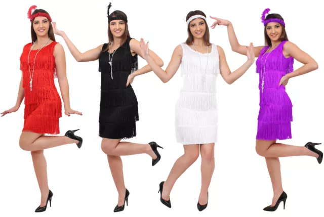 Ladies Flapper Fancy Dress 1920'S Costume Fringed Gatsby Charleston S M L Xl Xxl