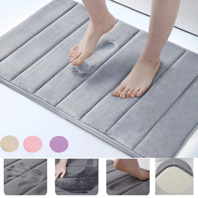 2Pcs Non Slip Memory Foam Bath Mat Bathroom Rugs Soft Water Absorbent Door Mats▽