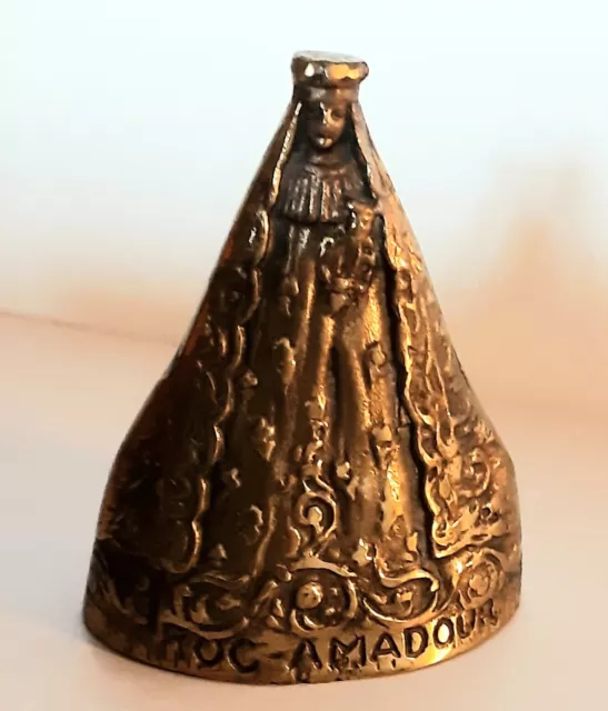 Ancienne Petite Cloche de Table Vierge à l'Enfant en Bronze Doré ROCAMADOUR