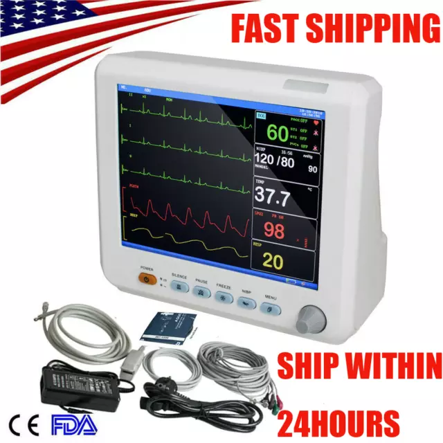 US Carejoy  8 inch ICU CCU Vital Sign Patient Monitor ECG NIBP RESP TEMP SPO2 PR