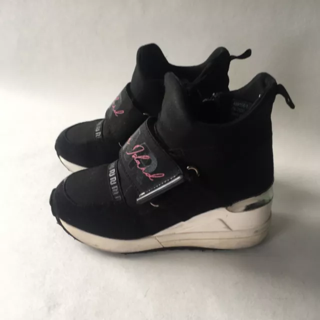 RIVER ISLAND TRAINER RAGAZZE UK 12 Cinturino Piattaforma Top Alto su Casual Nero Rosa