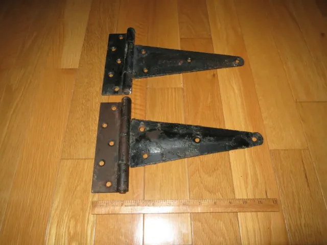 T Strap  Barn Door Gate Shed Hinges 12 x 7 Inches Set Of two Salvage Vintage