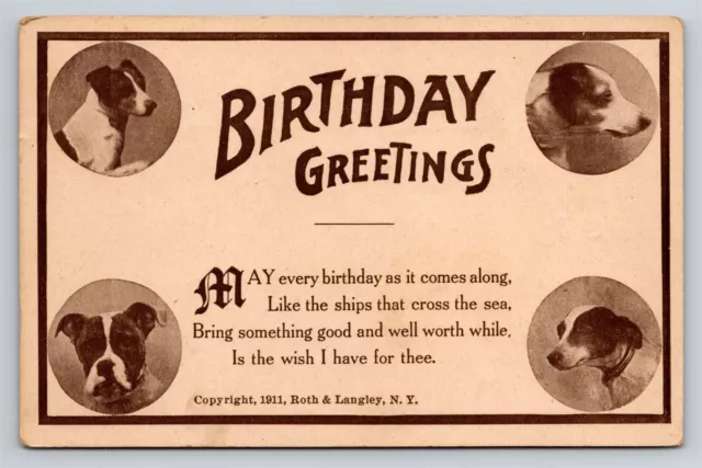 Birthday Greetings Dog Portrait Boxer Fox Terrier Roth & Langley 1910s Postcard