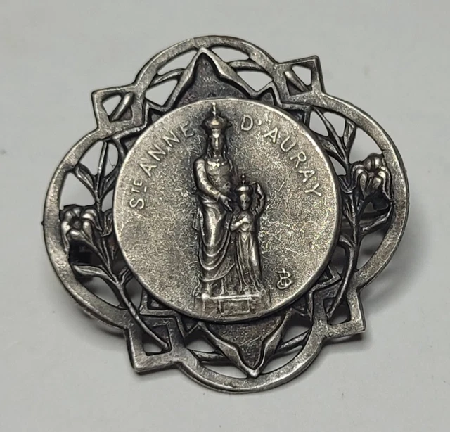 Broche Géométrique Ancienne Argent Massif Fleurs Ajourées - Vintage, Pièce Unique